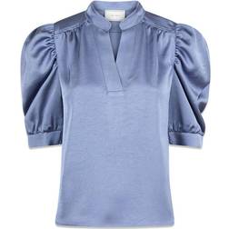 Neo Noir Roella Heavy Sateen Blouse - Smoke Blue