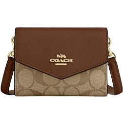 Coach Mini Envelope Wallet With Strap In Signature Canvas - Gold/Khaki Saddle