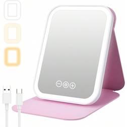 Shein LED Makeup Mirror Portable Travel Lighted Beauty Mirror Color Lighting Dimmable Touch Rechargeable Tabletop LED Folding Cosmetic Vanity Mirror