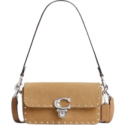 Coach Studio Baguette Bag With Rivets - Silver/Peanut