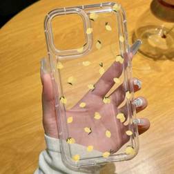 Shein pc Lemon Pattern Transparent ShockProof Phone Case Fits IPhone Pro Max Plus XR Plus TPU AntiFall Cover