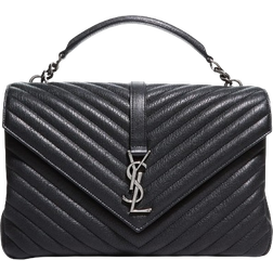 Saint Laurent College Large Flap YSL Shoulder Bag - Black