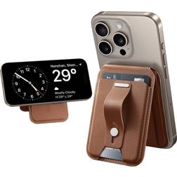 ESR for MagSafe Wallet, 5 Card Holder, iPhone Wallet with Adjustable Stand, Secure Grip Finger Loop, Magnetic Wallet for iPhone 15/14/13/12, Not for iPhone 13/12 mini, Vegan Leather, Brown