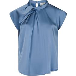 Neo Noir Fleur Drapy Satin Blouse - Dusty Blue