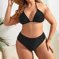 Shein Sommer Strand Set Große Größen Bikini, minimalistisch, Neckholder Dreieck BH & High Waisted Unterteil, 2-teilig