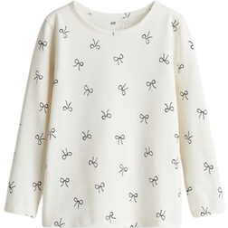 H&M Printed Jersey Top - Natural White/Bows (0922700109)