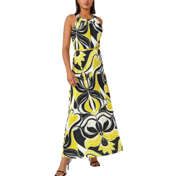 Roman Abstract Print Halter Neck Maxi Dress - Lime