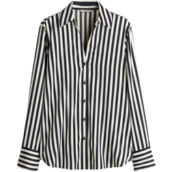 H&M V Neck Blouse - Black/White Striped