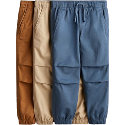 H&M Cotton Joggers 3-pack - Blue/Light Beige/Brown (1168049007)