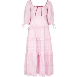 Damson Madder Rebecca Bow Back Dress - Pink Broderie