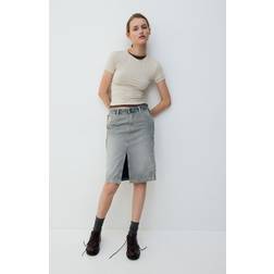 H&M Knælang Nederdel Dame - Lys Denimblå