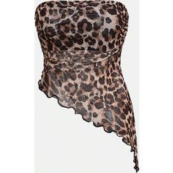 Shein Teen Girls Knitted Mesh Leopard Print Asymmetric Hem Camisole Tank Top