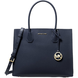 Michael Kors Mercer Large Pebbled Leather Accordion Tote Bag - Navy