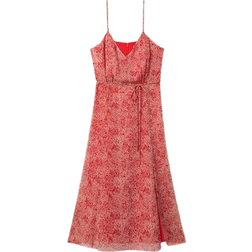 Reiss Olivia Printed Belted Midi Dress - Red