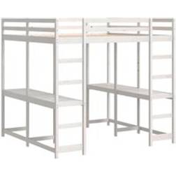 vidaXL Højseng Med Skrivebord 140x200 cm Massivt Fyrretræ Hvid