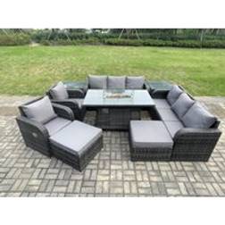 Fimous Rattan Gas Fire Pit Patio Dining Set