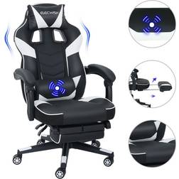 Puluomis Puluomis Gaming Stuhl Massage Computer Stuhl pu Leder Executive verstellbare Stühle mit Fußstütze und Lendenwirbelstützee Schwarz&Weiß
