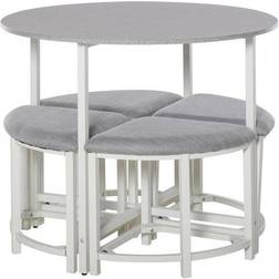 Homcom Modern Round Upholstered Grey/White Ensemble de Salle à Manger 90cm 5pcs