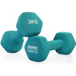 Core Balance Neoprene Hex Dumbbells Set Of 2 Cast Iron Hexagonal Hand Weights Teal 3kg