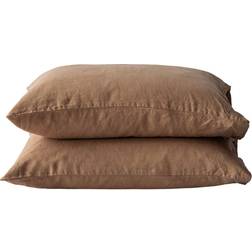 Tell Me More Oreiller Stonewashed Linen 50 x 60 cm Lot 2 Housse de coussin Marron (60x50cm)