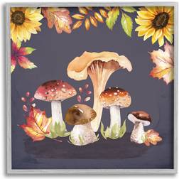 Stupell Industries Woodland Mushrooms Autumnal Foliage Gray Framed Art 24x24"