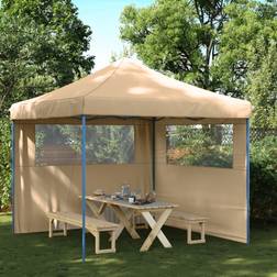vidaXL Pop-Up hopfällbart partytält 2 sidoväggar beige
