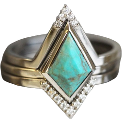 Capucinne Catherine 3 Ring Set - Gold/Turquoise/Diamonds