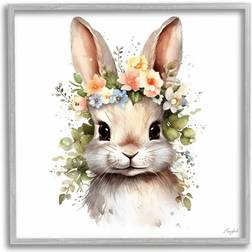 Stupell Industries Flower Garland Bunny Gray Framed Art 24x24"