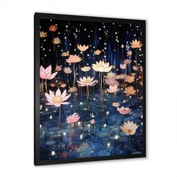 Design Art Moonlit Flowers Black Framed Art 16x32"