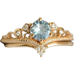 Capucinne Bella Engagement Ring - Gold/Diamonds/Aquamarine