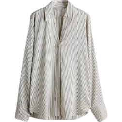 H&M V Neck Blouse - Cream/Striped