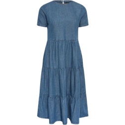 PixieGirl Tiered Midi Dress - Blue Denim