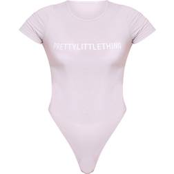 PrettyLittleThing Logo Short Sleeved Bodysuit - Lilac Grey