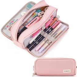 CICIMELON Large Capacity Pencil Case 3 Compartment Pouch Pen Bag Pink