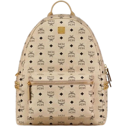 MCM Stark Side Studs Backpack In Visetos Medium - Beige/Black