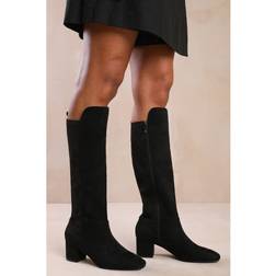 Where's That From 'Cherish' Block Heel Knee High Boots With Side Zip Black