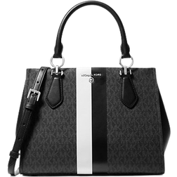 Michael Kors Marilyn Medium Signature Logo Stripe Satchel - Black/White