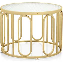 Costway Round Reeded Tempered Glass Top Golden Coffee Table 23.8"