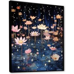 Design Art Moonlit Flowers Black Framed Art 16x32"