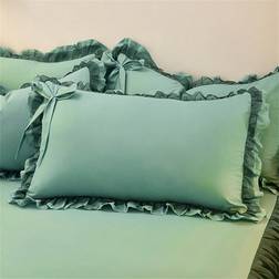 Shein 2pcs Solid Color Skin-Friendly Pillowcases With Lace Border Pillow Case Green (66x50cm)