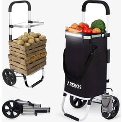 Arebos 3-i-1 shoppingvagn stor shoppingvagn 56 liter shoppingvagn med kylfack shoppingväska med hjul hopfällbar shopper hopfällbar väska som kan tas av shoppingvagn, handvagn svart