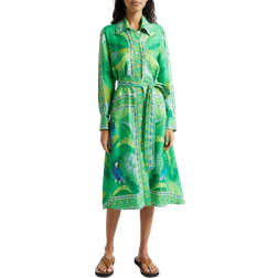 Farm Rio Macaw Scarf Print Shirtdress - Green