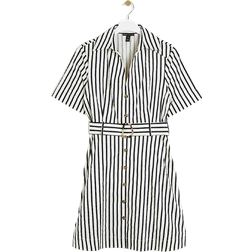 River Island Stripe Belted Mini Shirt Dress - Navy