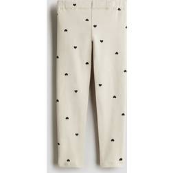 H&M Brushed Inside Leggings - Light Beige/Hearts (1193333021)