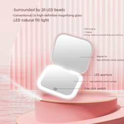 Shein High-Definition Mirror Magnification Patch Mirror Three Level Dimming Portable Flip Cover Circular Folding LED Makeup Mirror With One Side Enlarged 2