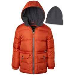 iXtreme Little Boy's Fleece Lined Puffer Jacket with Ribbed Knit Beanie - Burnt Oran