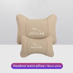 Maxpower Beige Car Neck Pillows Pu Leather Memory Foam Headrest Lumbar Jaguar