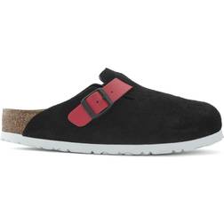 Birkenstock Boston Suede Leather Birko-Flor - Black/Active Red