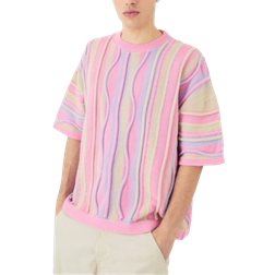 boohooMAN Oversized 3D Jacquard Knit T-shirt - Pink