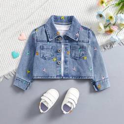 Shein New Asymmetrical Heart Embroidered Cute Casual Denim Jacket For Baby Girls
